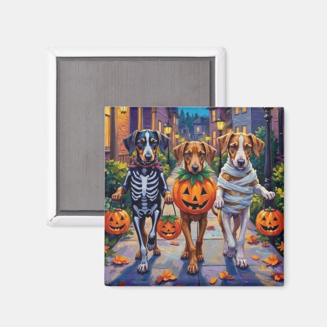 Imã Silken Windhound Dogs in Halloween Costumes (Front/Back)