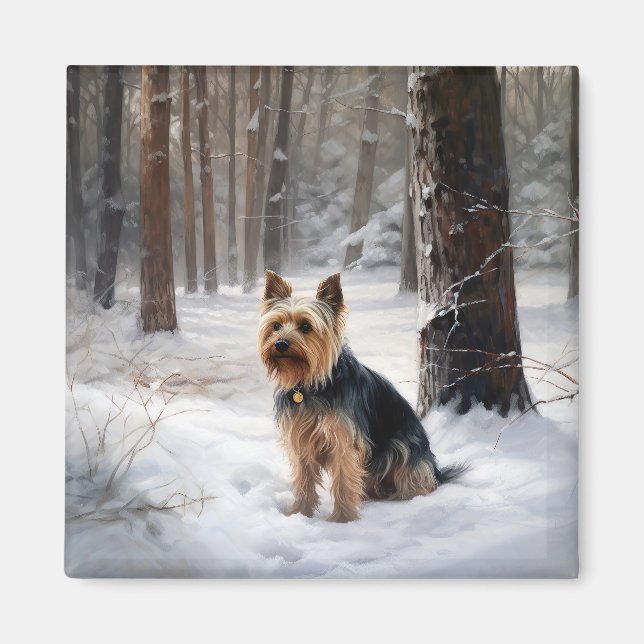Imã Silky Terrier Deixe Nevar Natal  (Frente)