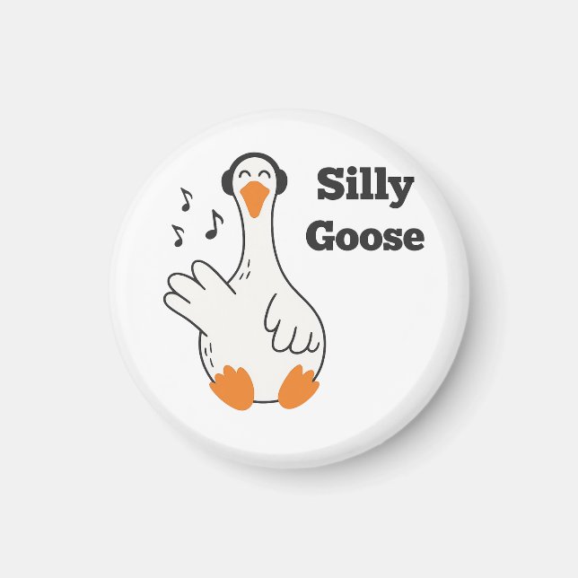 Imã Silly Goose Wearing Headphones – Cute Funny Goose (Frente)