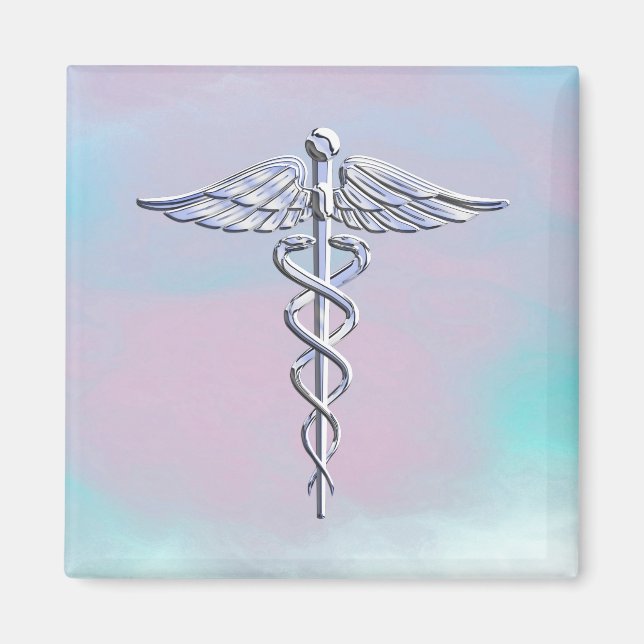 Imã Silver Caduceus - Símbolo Médico - Decoração da Mã (Frente)