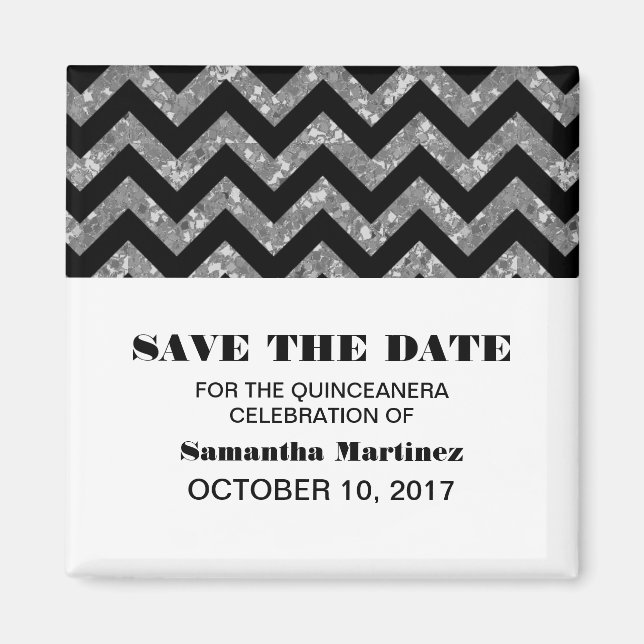 Imã Silver Chevron Glitter Quinceñera Magnet (Frente)