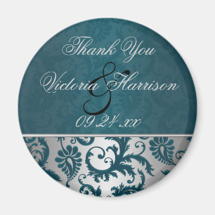 Imã Silver e Teal Damask II Favor Magnet