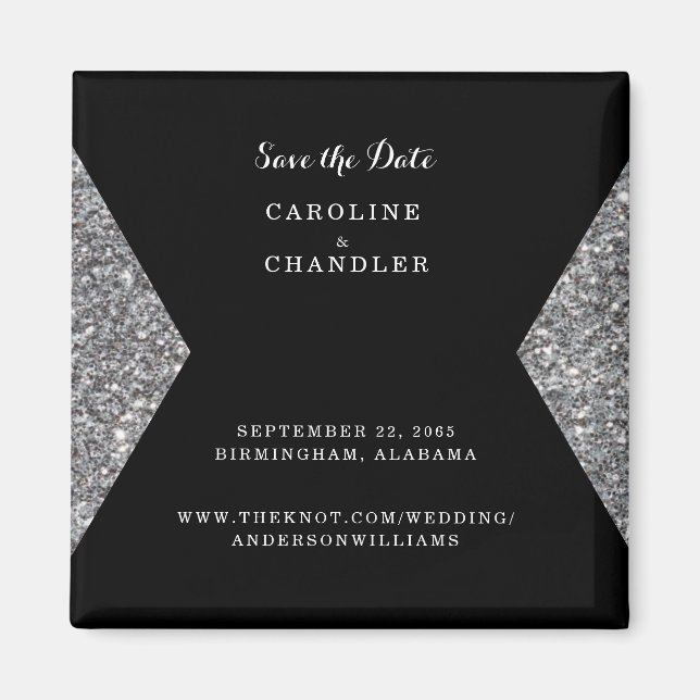 Imã Silver Glitter & Black Photo Weding The Dat (Frente)