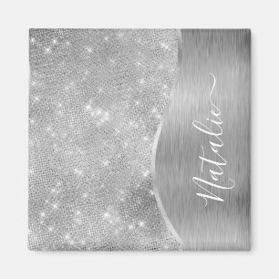Imã Silver Glitter Glam Bling Personalized Metallic