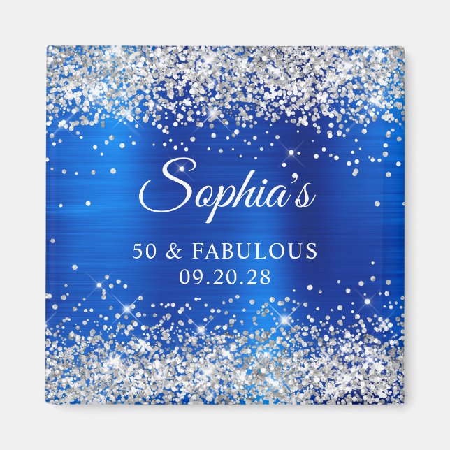 Imã Silver Glitter Royal Blue Foil 50 & Fabulous (Frente)