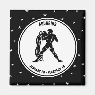 Imã Símbolo Aquarius Zodiac, Imagem Preta e Branca