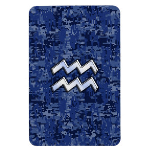 Ímã Símbolo Aquarius Zodiac no camo digital azul mari