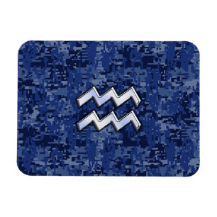 Ímã Símbolo Aquarius Zodiac no camo digital azul marin