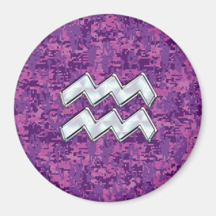 Imã Símbolo Aquarius Zodiac no fuchsia digital camo