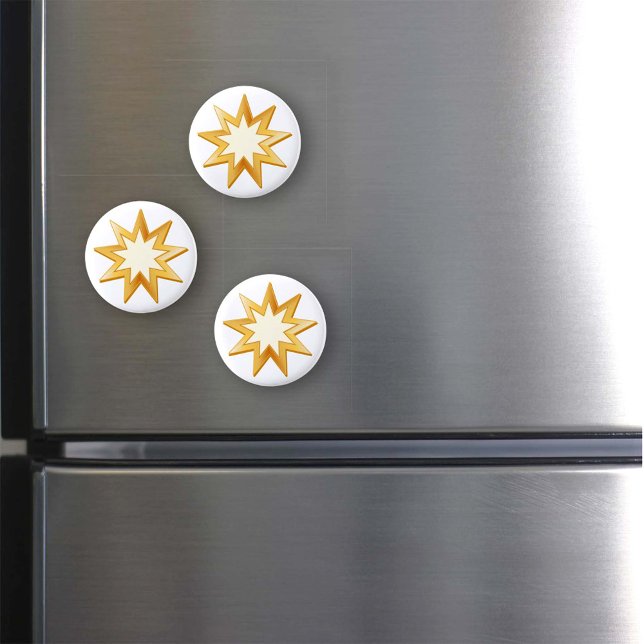 Imã Símbolo Baha'i (Nine pointed star, symbol of the Baha’i faith in gold. )