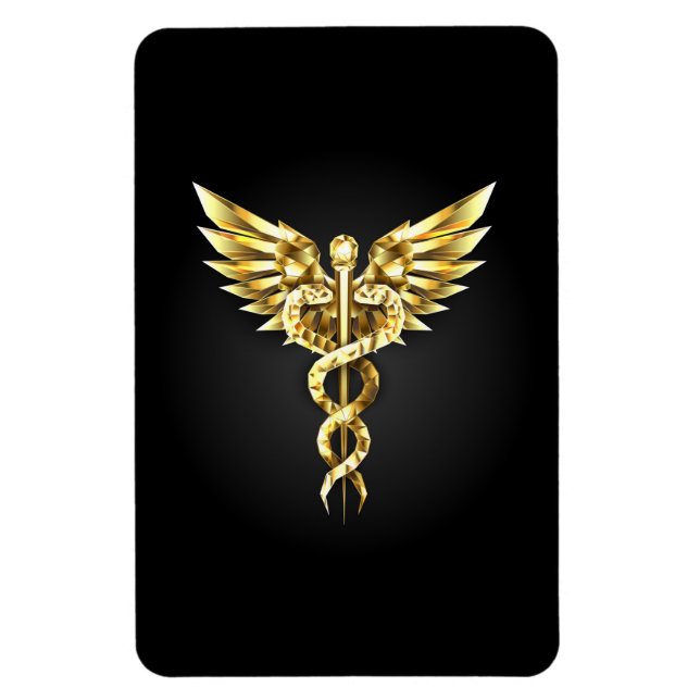 Ímã Símbolo Caduceu Poligonal Dourado (Vertical)