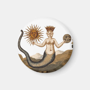 Imã Símbolo de Alquimia Medieval - Merman com Sol e Lu