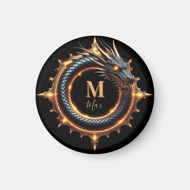 Imã 🐉 Símbolo de Dragão de Fantasia com Nome Personal (Frente)