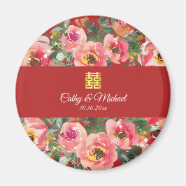 Imã Símbolo de dupla felicidade do fundo de flor rosa