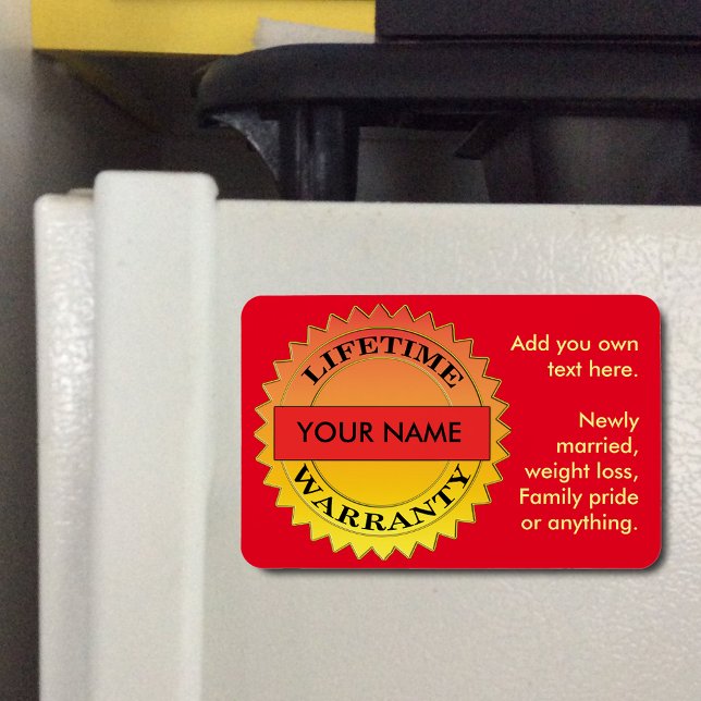 Ímã Símbolo de garantia vitalícia Seu nome é Ret Magne (Lifetime Warranty Symbol Your Name Flexible Magnet)