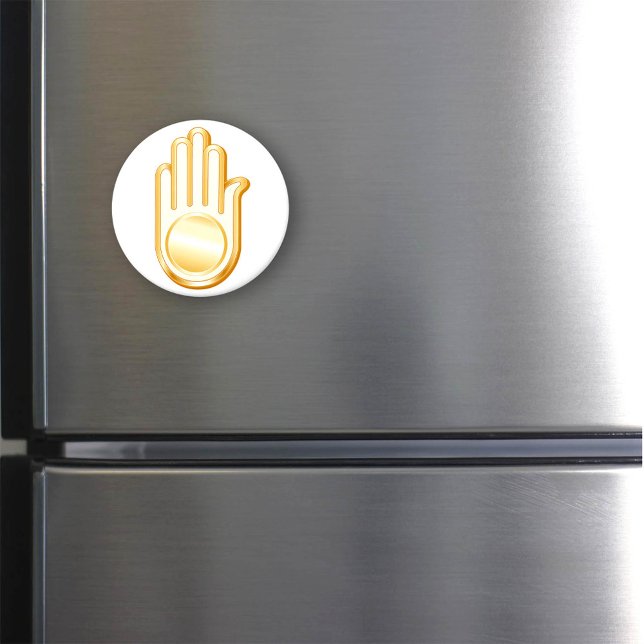 Imã Símbolo de Jain (Jain Symbol Magnet. Golden Ahimsa symbol of the Jain faith. )