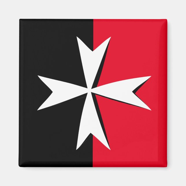 Imã Símbolo de moda da Cruz Maltesa Branca e Malta (Frente)