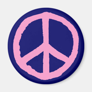 Imã Símbolo de paz áspero - rosa em azul escuro