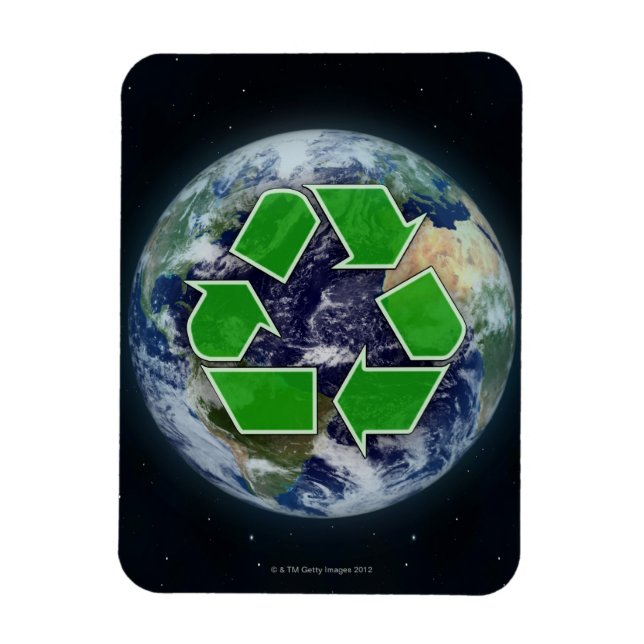 Ímã Símbolo do reciclagem e planeta Terra (Vertical)
