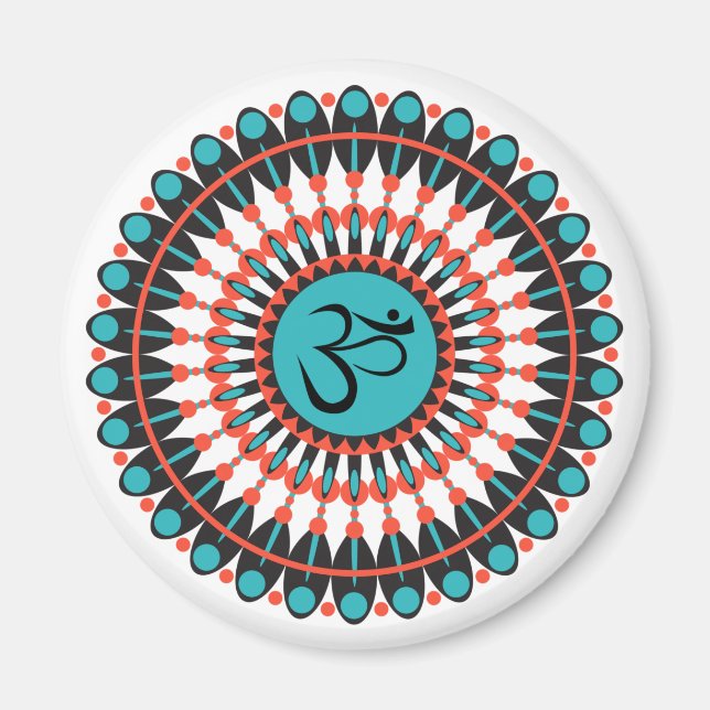 Imã Símbolo Espiritual Mandala Om Turquoise Geométrico (Frente)