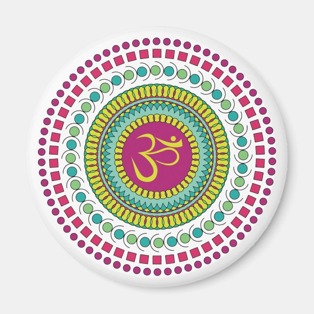 Imã Símbolo Espiritual Mandala Om Verde Rosa Geométric (Frente)