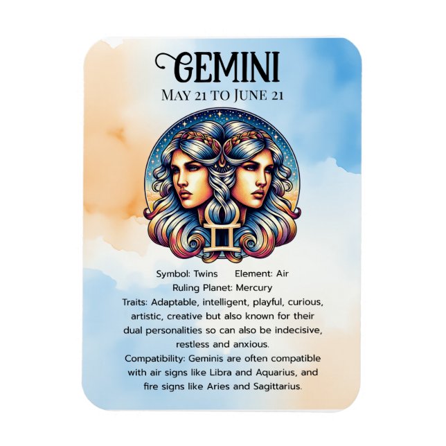 Ímã Símbolo Horoscópio Gemini | Aniversário (Vertical)