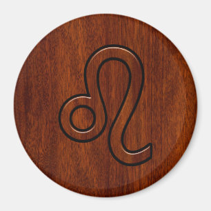 Imã Símbolo Leo Zodiac no estilo madeira Mahogany