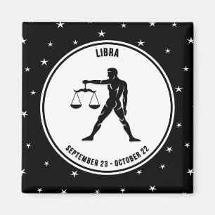 Imã Símbolo Libra Zodíaco, Imagem Preta e Branca