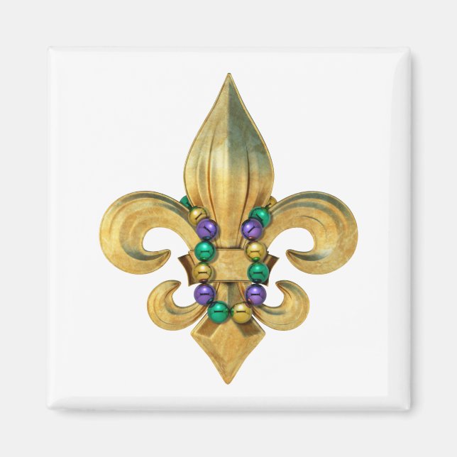Imã Símbolo Mardi Gras Royalty Fleur de Lis com Miçang (Frente)