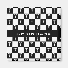 Imã Símbolo médico branco e preto personalizado Caduce