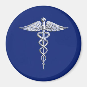 Imã Símbolo médico do Caduceus de prata na decoraç