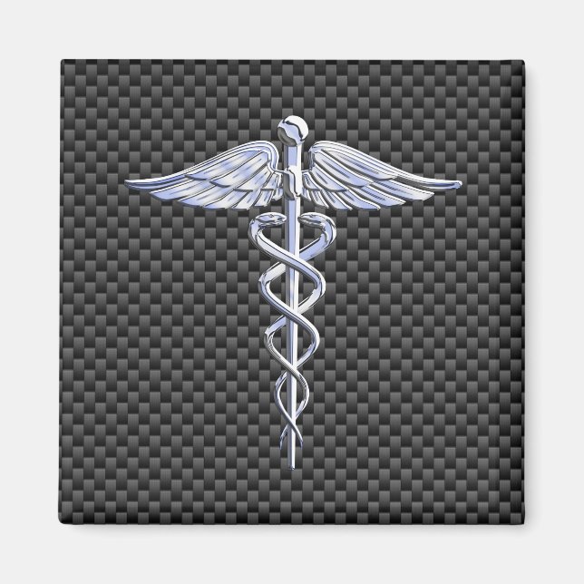 Imã Símbolo Médico Silver Caduceus Estilo de Fibra Car (Frente)