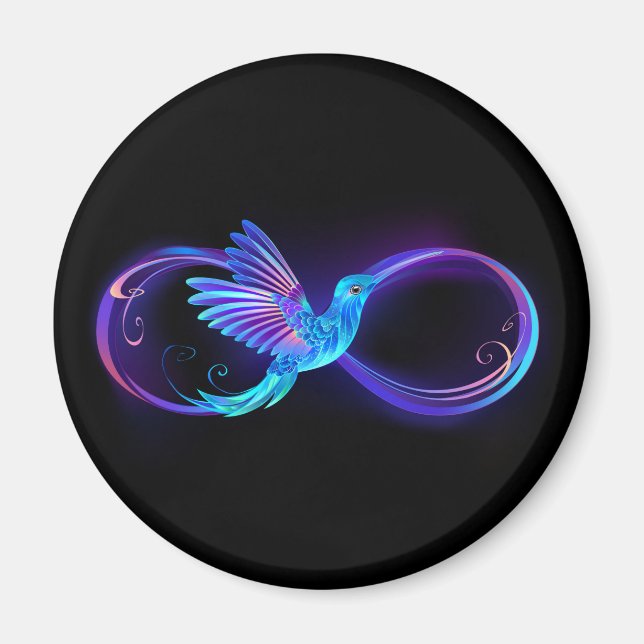 Imã Símbolo Neon Infinity com Hummingbird brilhante (Frente)