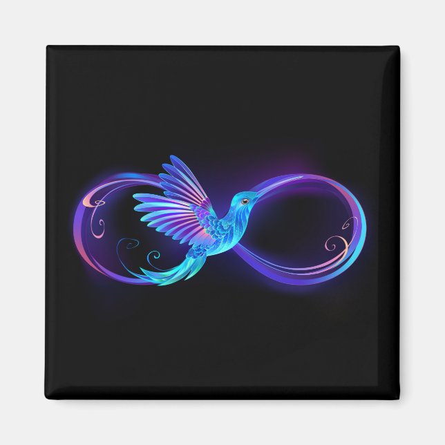 Imã Símbolo Neon Infinity com Hummingbird brilhante (Frente)