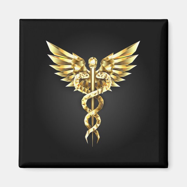 Imã Símbolo Poligonal Dourado Caduceus (Frente)
