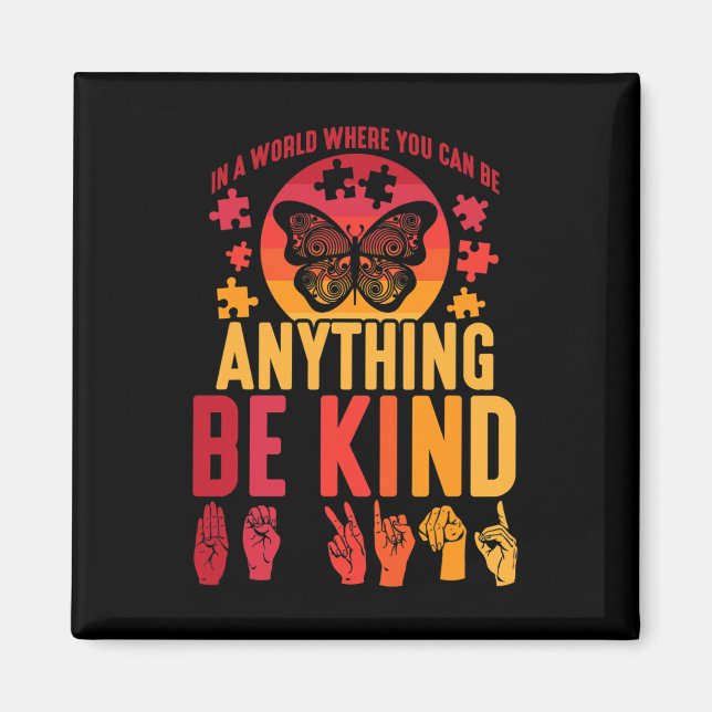 Imã Símbolo Quebra-cabeça de linguagem surda borboleta (Frente)