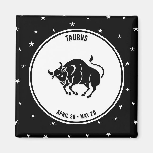 Imã Símbolo Taurus Zodiac, Imagem Preta e Branca (Frente)