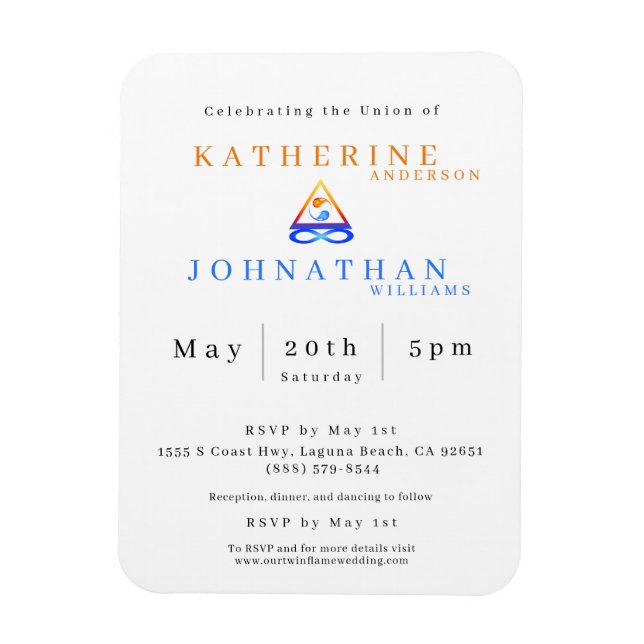Ímã Símbolo Twin Flame Casamento Convite-Branco- Magne (Vertical)