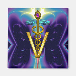 Imã SÍMBOLO VETERINÁRIO CADUCEUS OURO / Azul Roxo