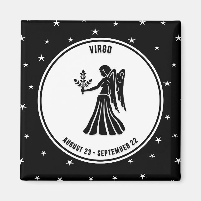 Imã Símbolo Virgo Zodiac, Imagem Preta e Branca (Frente)