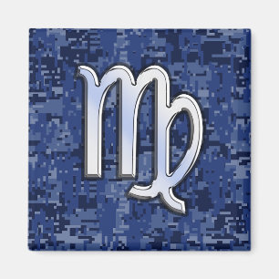 Imã Símbolo Virgo Zodíaco na Camuflagem Digital Azul