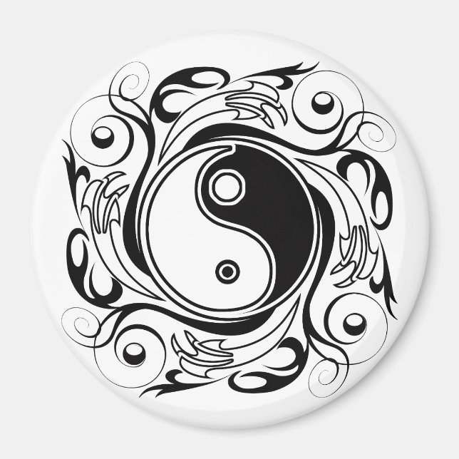Imã Símbolo Yin & Yang Estilo de Tatuagem Preto e Bran (Frente)