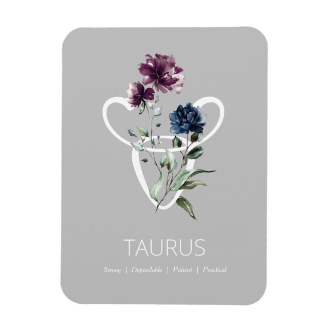 Ímã Símbolo Zodiac Estrela Floral Moderno Taurus (Vertical)