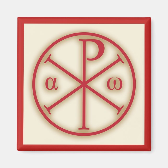 Imã Símbolos de Jesus Cristo: Chi-Rho, Alpha e Omega (Frente)
