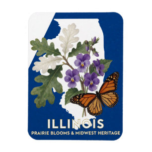 Ímã Símbolos de Violeta e Borboleta Monarca de Illinoi