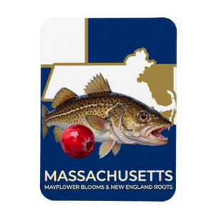 Ímã Símbolos do Bacalhau de Massachusetts e do Estado