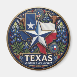 Imã Símbolos do Texas Lone Star e Orgulho do Estado ✦