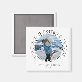 Imã SImple Couple Photo Our First Christmas Engaged