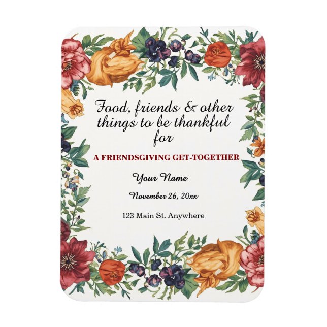 Ímã Simple Elegant Floral Friendsgiving  (Vertical)
