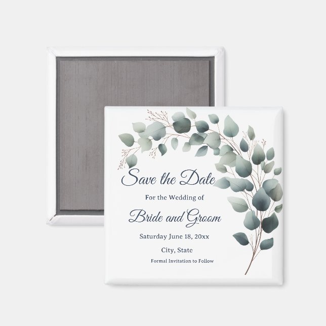 Imã Simple Eucalyptus Wedding Save the Date Magnet (Front/Back)